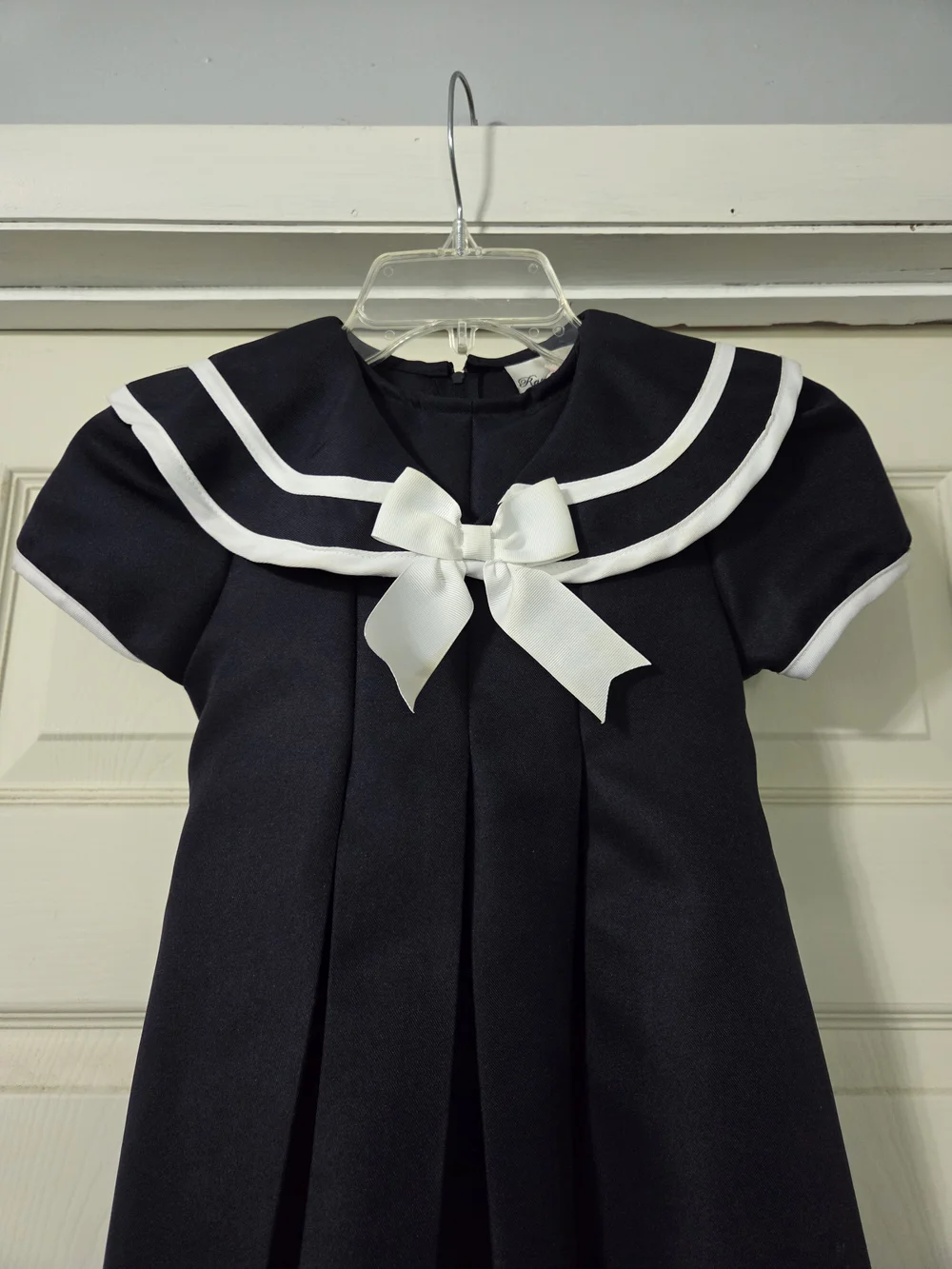 Rare Editions Girls Navy Blue Nautical Sailor Dress Pleated White Bow Trim